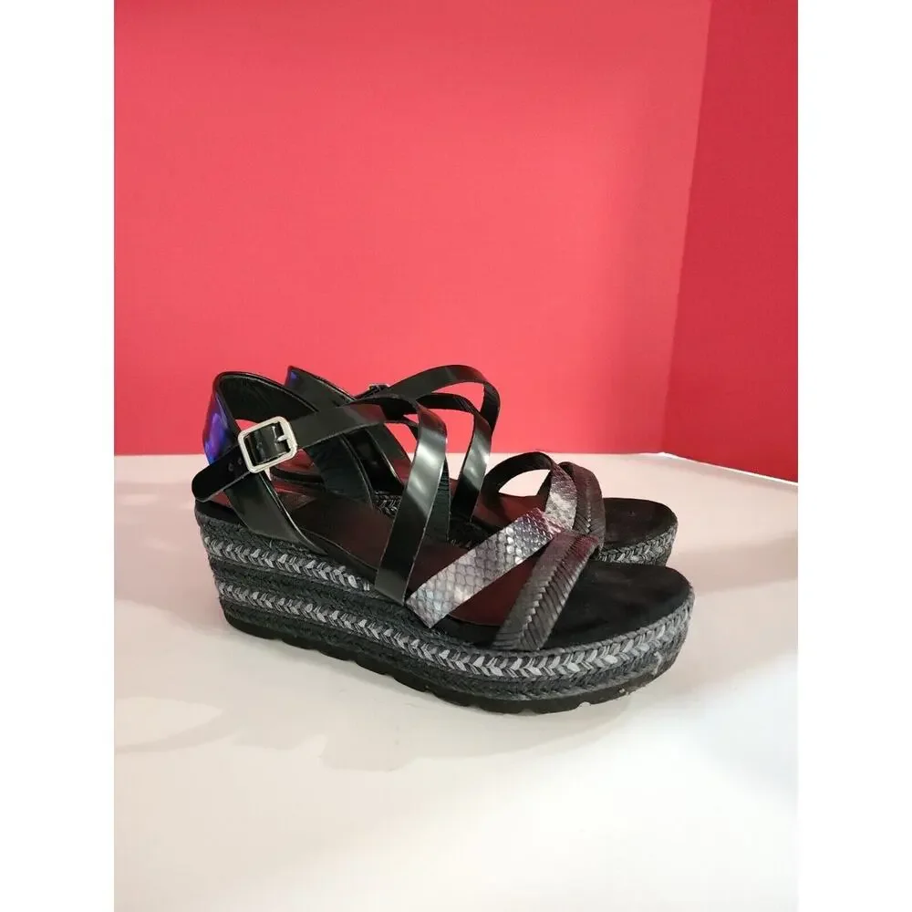 KANNA Espadrilles Womens Sandals Shoes Size 9 EUR 39 Black Strappy platform